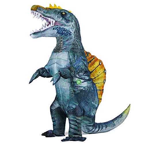 Rafalacy Disfraz inflable de dinosaurio para adultos Blow up Dino Costume Funny Halloween Spinosaurus Costume(Azul)