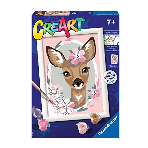 Ravensburger, CreArt, Cervatillo, Kit de Pintura, Pintar por Números, Juego Creativo para Niños y Niñas, 2 Pinceles y 1 Marco, Edad Recomendada 7+