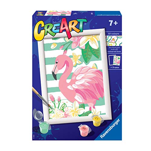 Ravensburger CreArt Flamingo, Kit de Pintura, Pintar por Números, Juego Creativo para Niños y Niñas, Edad Recomendada 7+