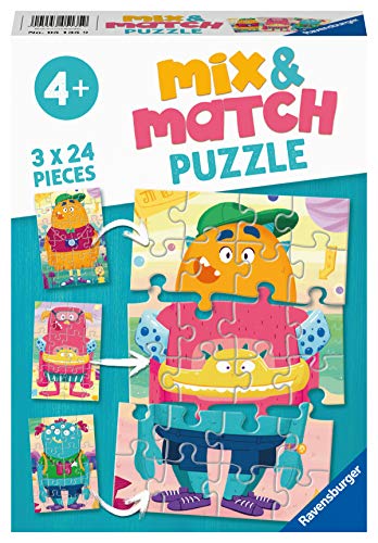 Ravensburger Puzzle, Monstruos Divertidos, Línea Mix & Match, Puzzles para Niños, Edad Recomendada 4+, Rompecabeza de Calidad