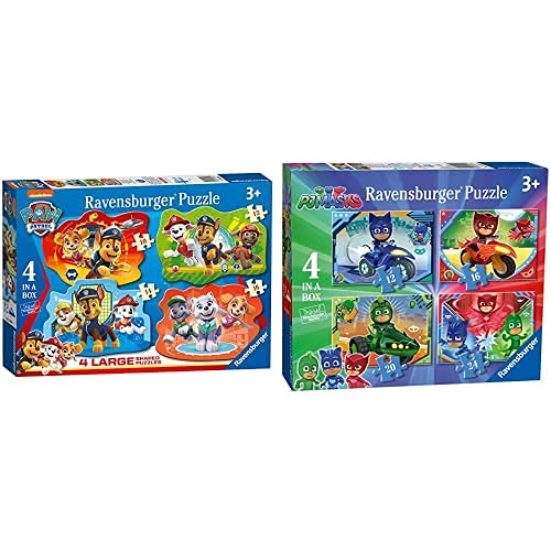 Ravensburger Puzzle, Paw Patrol, 4 Puzzle Shaped Giant, Puzzle Niños, Edad Recomandada 3+, 10-12-14-16 Piezas+ Puzzle, PJ Mask, 4 Puzzle In A Box, Puzzle Niños, Edad Recomendada 3+, Rompecabezas