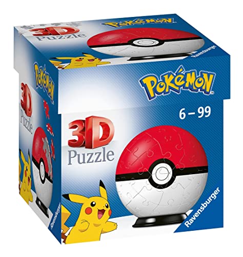 RAVENSBURGER PUZZLE Ravensburger 11256-Puzzle en 3D (54 Piezas), diseño de Pokémon Pokéball Classic 11256, Color Blanco