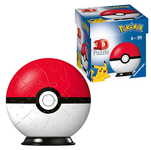 RAVENSBURGER PUZZLE Ravensburger 11256-Puzzle en 3D (54 Piezas), diseño de Pokémon Pokéball Classic 11256, Color Blanco