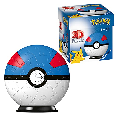 RAVENSBURGER PUZZLE Ravensburger 11265-Puzzle 3D Pokéballs (54 Piezas, para Fans de Pokémon a Partir de 6 años), Color Blanco (11265)