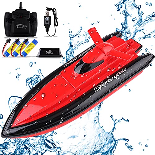 RC Barco Teledirigido Boat - Barcos de Control Remoto Lancha Radiocontrol Electrico de 2.4 GHz con 3 Baterías Recargables para Niño Niña