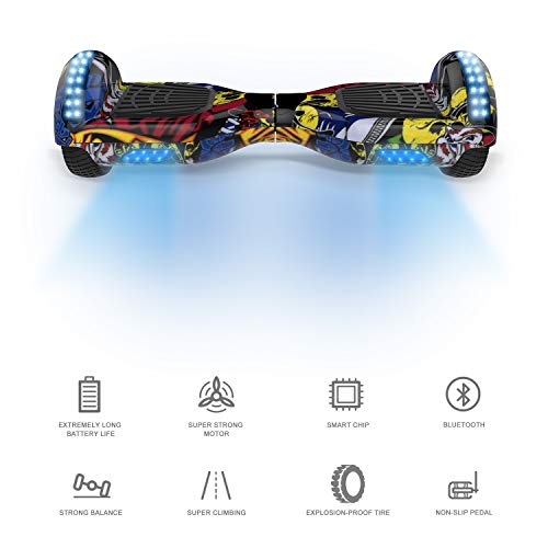 RCB Hoverboard Patinete Eléctrico Self Balancing Scooter 6.5” de Auto-Equilibrio Luces LED Integradas con Hoverkart Go-Kart Bluetooth Regalo para Niños y Adultos Regalo