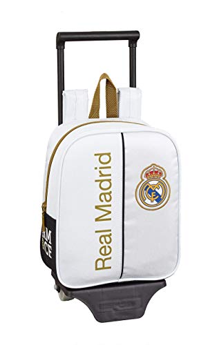 Real Madrid CF Mochila guardería Ruedas, Carro, Trolley, Blanco, 22x28x10cm