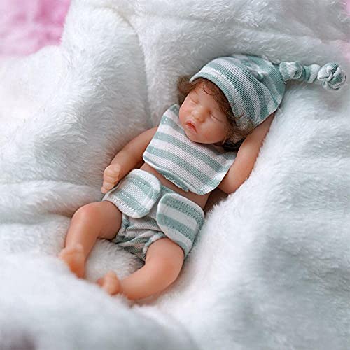 Reborn Dolls,6 pulgadas Mini muñeca realista recién nacida con pelo rizado enraizado, muñeca de silicona suave de vinilo recién nacido