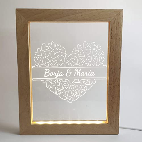 RecontraMago Lamparas de Mesa de Noche - San Valentin - Parejas Amor - Luz Led Modelo 2021 Hecho en Madera - Led con Tu Forma Favorita - Lamparas de Decoración - Regalo Original Parejas Modernas