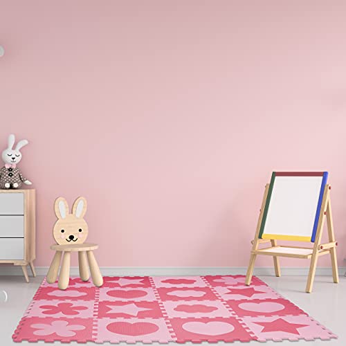 Relaxdays Alfombra Puzle Bebé, 52 Piezas, Goma EVA, Sin Sustancias Nocivas, 1,4 m², Suelo Juego, Niños, Rosado y Fucsia, Polietileno, PEVA, Rosa, Set de 16