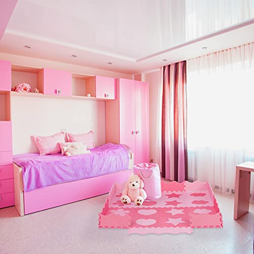 Relaxdays Alfombra Puzle Bebé, 52 Piezas, Goma EVA, Sin Sustancias Nocivas, 1,4 m², Suelo Juego, Niños, Rosado y Fucsia, Polietileno, PEVA, Rosa, Set de 16