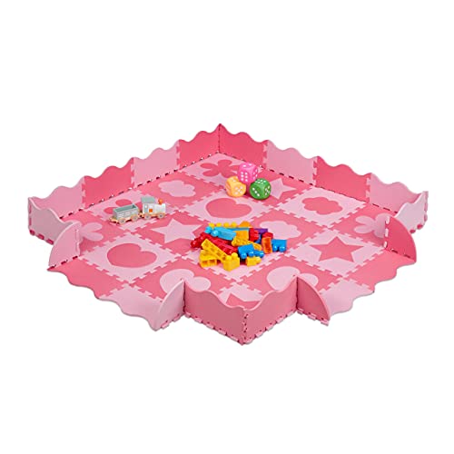 Relaxdays Alfombra Puzle Bebé, 52 Piezas, Goma EVA, Sin Sustancias Nocivas, 1,4 m², Suelo Juego, Niños, Rosado y Fucsia, Polietileno, PEVA, Rosa, Set de 16