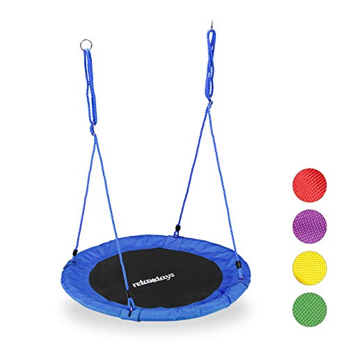 Relaxdays Columpio Jardín Nido de Altura Ajustable para Niños y Adultos, hasta 100 kg, Azul, ø 90 cm, Juventud Unisex