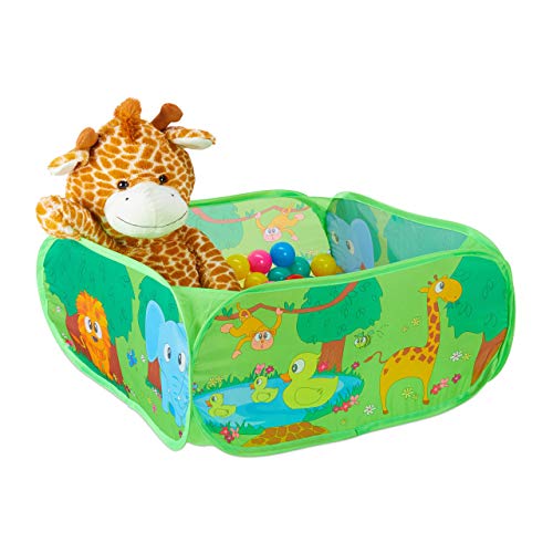 Relaxdays Piscina de Bolas Jungla, 50 Pelotas, Parque Infantil Cuadrado, Poliéster y Plástico, 34 x 71 x 71 cm, Verde, Acero