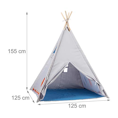 Relaxdays Tienda Tipi Niños para Exterior e Interior, Casa Juguete Infantil, Poliéster, 155 x 125 x 125 cm, Gris