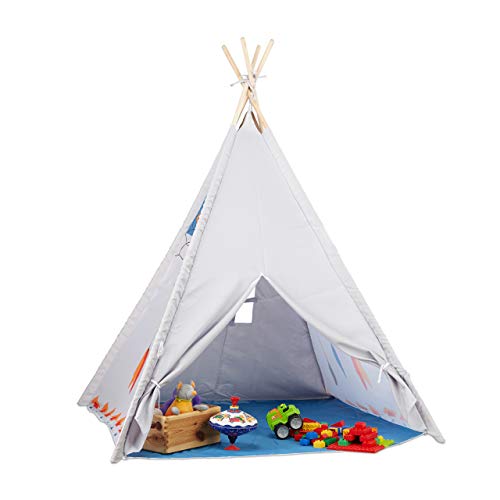 Relaxdays Tienda Tipi Niños para Exterior e Interior, Casa Juguete Infantil, Poliéster, 155 x 125 x 125 cm, Gris