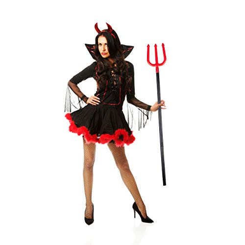 Relaxdays Tridente de Diablo, Desmontable, Halloween, Accesorio de Disfraz, Niños & Adultos, 113 cm, 1 Ud, Negro & Rojo