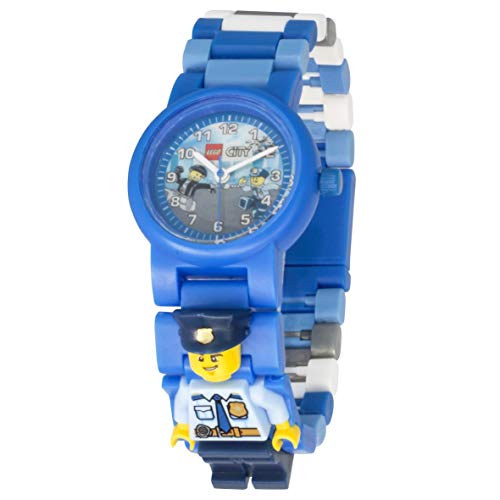 Reloj infantil modificable de LEGO City. Emblemática figurita de LEGO Police Officer en la pulsera