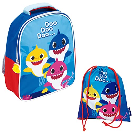 REQUETEGUAY Mochila Baby Shark Guardería Niños (28 cms) + Bolsa Baby Shark para Merienda