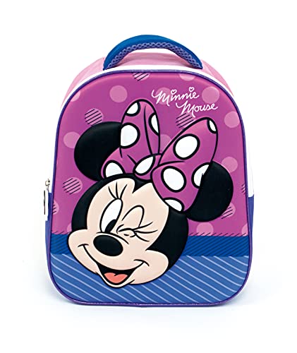 REQUETEGUAY Mochila Minnie Mouse 3D Infantil Niñas (32 cms) + Estuche Minnie Mouse Portatodo + Bolsa Minnie Mouse para Merienda