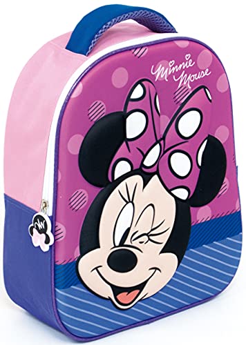 REQUETEGUAY Mochila Minnie Mouse 3D Infantil Niñas (32 cms) + Estuche Minnie Mouse Portatodo + Bolsa Minnie Mouse para Merienda