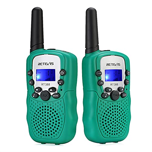 Retevis RT388 Walkie Talkie para Niños, Walkie Talkie Niños, 8 Canales PMR446 Linterna VOX, Regalos de Juguetes para Niños, para Cámping, Gardín u Otras Actividades al Aire Libre (2 Piezas, Verde)