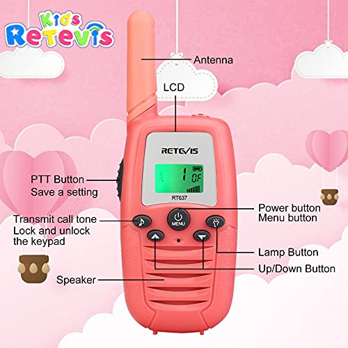 Retevis RT637 Walkie Talkies Niños, Juguetes Regalos de 6 a 12 Años,Linterna LCD, VOX Largo Alcance,Walkie-Talkie para Viajes Familiares,Vocación (Rosa, 2 Pieza)