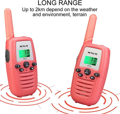 Retevis RT637 Walkie Talkies Niños, Juguetes Regalos de 6 a 12 Años,Linterna LCD, VOX Largo Alcance,Walkie-Talkie para Viajes Familiares,Vocación (Rosa, 2 Pieza)