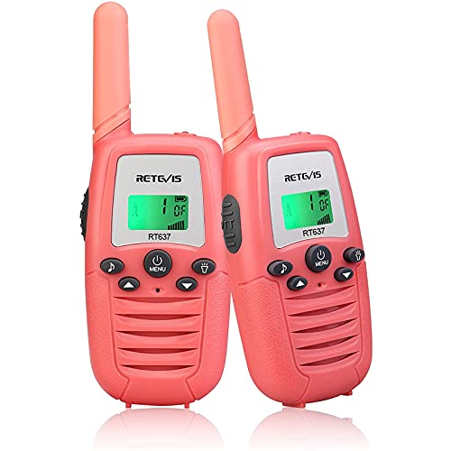 Retevis RT637 Walkie Talkies Niños, Juguetes Regalos de 6 a 12 Años,Linterna LCD, VOX Largo Alcance,Walkie-Talkie para Viajes Familiares,Vocación (Rosa, 2 Pieza)