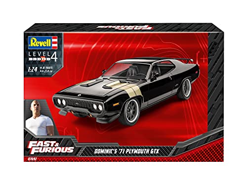 Revell Scale Fast and The Furious 07692 Dominic's 1971 Plymouth GTX (Fast & Furious) Kit de Modelo a Escala 1:24, Color Negro