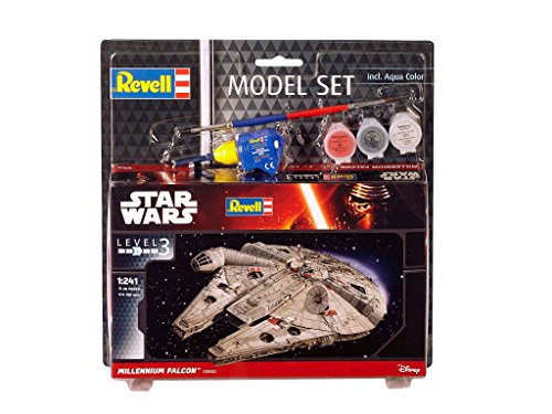 Revell Set-Maqueta de Star Wars Millennium Falcon, Escala 1: 241, Kit réplica exacta con Muchos Detalles, Model Juego con Base Accesorios, fácil Pegar y para pintarlas (63600), 10,0 cm de Largo