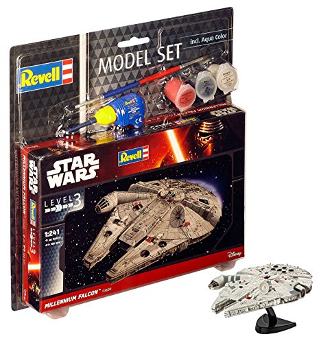 Revell Set-Maqueta de Star Wars Millennium Falcon, Escala 1: 241, Kit réplica exacta con Muchos Detalles, Model Juego con Base Accesorios, fácil Pegar y para pintarlas (63600), 10,0 cm de Largo