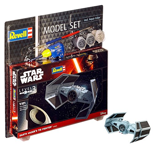 Revell Star Wars Juego Darth Vader 's Tie Figh en Kit Modelo con Base Accesorios, fácil Pegar y para pintarlas, Escala 1: 121 (63602), Largo 7.1 cm