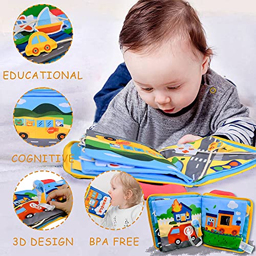 Richgv Libro Suave para Bebé,Libro Activity Bebé Libro de Tela de Aprendizaje y Educación Libro Blando para Baño Libro 3D para Bebés Libro para Estimulación Sensorial Juguetes y Aprendizaje (Vehículo)