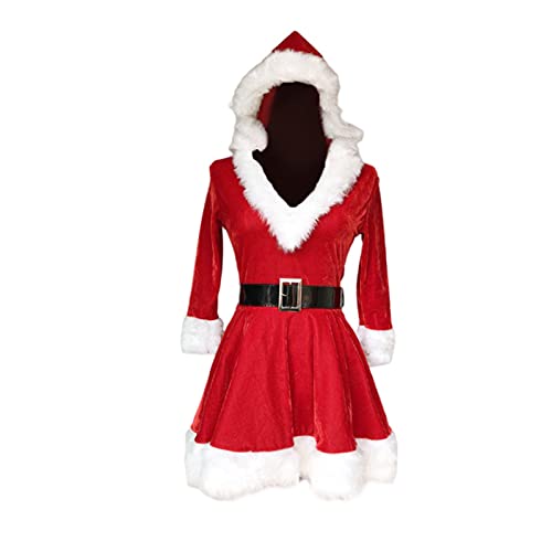 Richolyn Disfraz Mama Noel Mujer para Mujer, Disfraz De Miss Santa con Cinturón, Conjunto Rojo Papá Noel Cosplay Fiesta Vestido