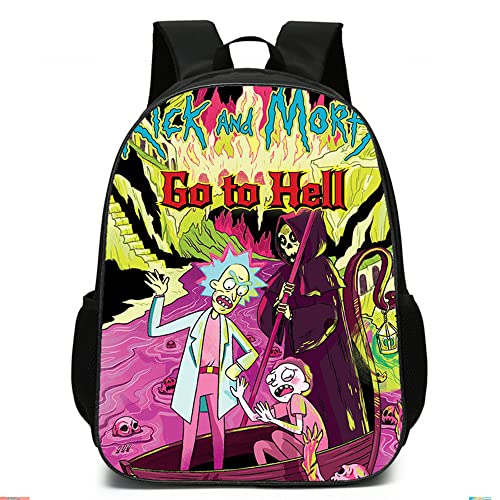 Rick Morty Mochila Escolar, Mochila De Anime De Dibujos Animados para Portátil para Adolescentes Niños Y Niñas,A,16 in