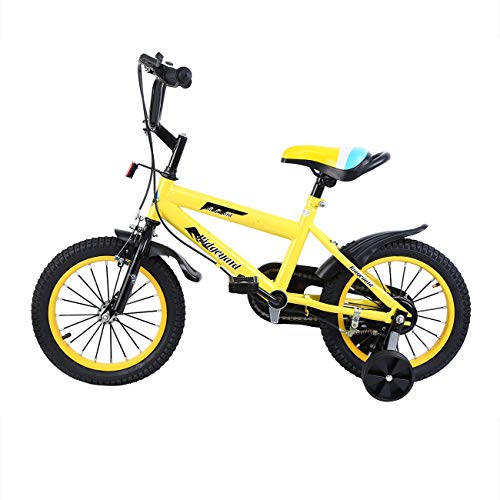 Ridgeyard Bicicleta infantil de 14 pulgadas para niños de equilibrio para aprender a montar a caballo, con ruedas de apoyo con timbre para niños de 3 a 8 años (amarillo)