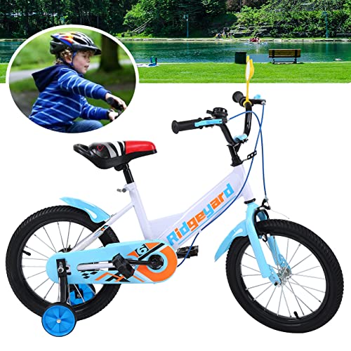 Ridgeyard Bicicleta infantil de 16 pulgadas para aprender a montar a caballo, con estabilizadores, para niños de 4 a 8 años (azul)