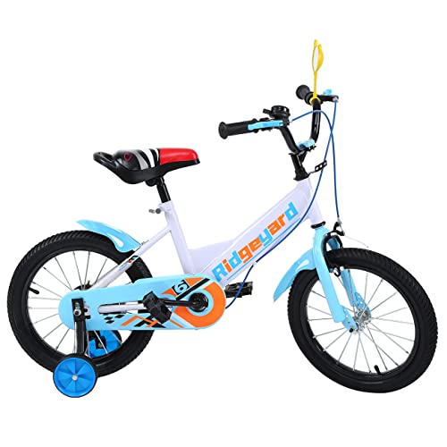 Ridgeyard Bicicleta infantil de 16 pulgadas para aprender a montar a caballo, con estabilizadores, para niños de 4 a 8 años (azul)