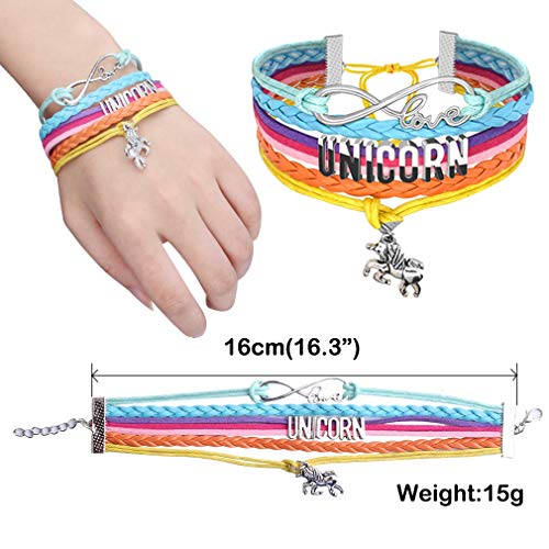 RLGPBON Pack 5 Unicornios Mochila con cordón/Maquillaje Bolsa/Collar de Cadena de aleación/Pulsera/5 Piezas de Lazos para el Cabello Unicornio/Unicornio Drawstring Gift para niñas