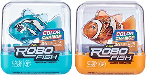 ROBO ALIVE- Orange & Blaugrün Roboter-Natación Pez 2er Pack (Azul Verde & Naranja) (Zuru 7141A)