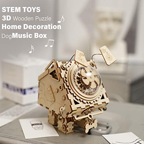 Robotime de Corte de láser de Madera de Rompecabezas-DIY Robot Dog Music Box-de Madera Modelo de construcción de cumpleaños niños y Adultos