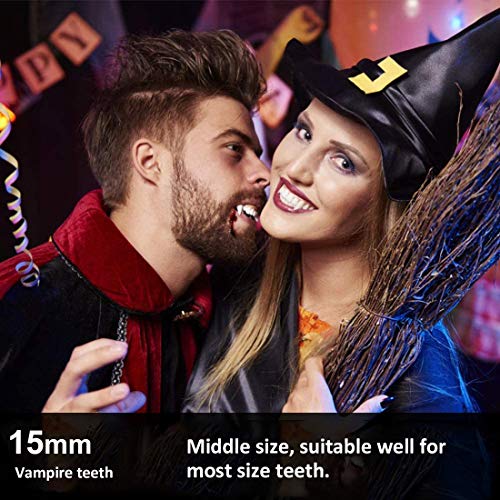 ROHANA Dientes de vampiro, colmillos de vampiro DIY Halloween Dress Up, Halloween Cosplay Dientes Props, Halloween Maquillaje Cosplay Disfraz, 3 pares (1,3 cm, 1,5 cm, 1,7 cm)