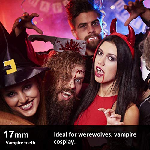 ROHANA Dientes de vampiro, colmillos de vampiro DIY Halloween Dress Up, Halloween Cosplay Dientes Props, Halloween Maquillaje Cosplay Disfraz, 3 pares (1,3 cm, 1,5 cm, 1,7 cm)