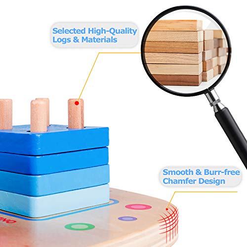 Rolimate Apilador Geométrico de Madera, Bloques de Construcción para Clasificar Apilar Encajar Juguetes Educativos Apilables para Niños Niñas Bebés de 3 4 5 6 Años