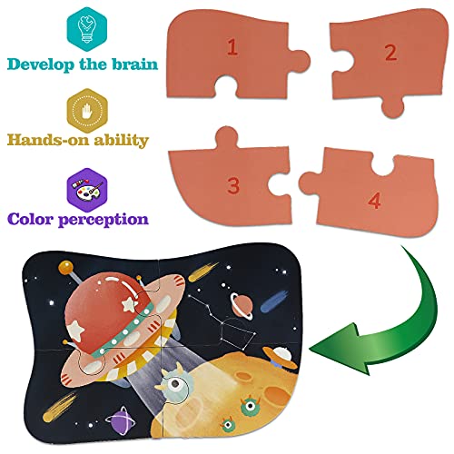 Rompecabezas de Juguete 5 en 1, Universo Rompecabezas de Madera en Caja de Hierro Almacenamiento,Rompecabezas de Piso Espacial con Planetas, Juguetes Educativos para Niños de 3 4 5 6 Años Niños Niñas