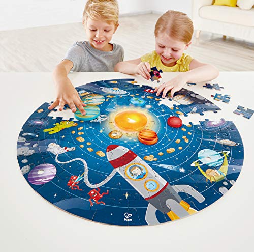 Rompecabezas del Sistema Solar de Hape, Puzzle de Juguete Redondo del Sistema Solar para Niños y Niñas, Piezas de Madera Maciza y un Sol LED Brillante