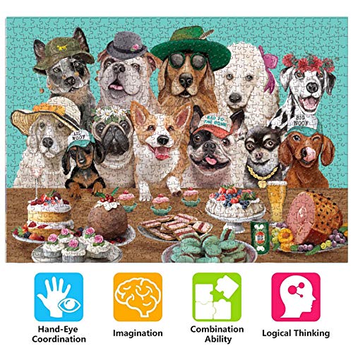 Rompecabezas Puzzles de 1000 Piezas Fiesta del Perro, Puzzle para Niños Adultos, Rompecabezas Desafiantes para, Juego de Rompecabezas y Juego Familiar, trozos de Papel, 70 * 50 cm (Fiesta del Perro)