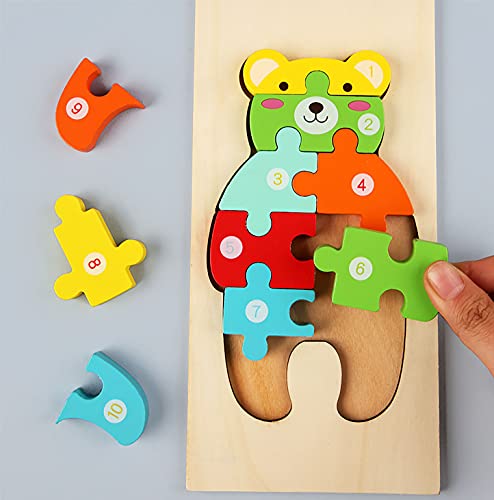 Rompecabezas - Puzzles de Madera educativos. Pack de 4 Puzzles (Autobús, Barco, Dinosaurio y Osito)