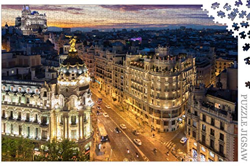 Rompecabezas Rompecabezas 1000 Piezas Puzzles El Skyline De Madrid España De Noche Donde Se Encuentran La Gran Vía Y La Calle Alcalá Puzzle DIY Art